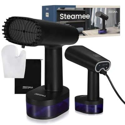 Image de ZEEGMA STEAMEE Défroisseur Portable 2 en 1 pour Vêtements, Fer à Vapeur 1640 W, 370 ml Débit de 25 g/min Chauffage 30 secondes Repassage Horizontal et Vertical Sûr les Textiles