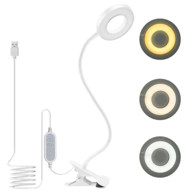 Image de dowowdo 48 LEDs Lampe de Lecture Clipsable Luminosité Réglable Bureau Pince pour Lit USB Étude et Travail, Blanc [Classe énergétique A+]