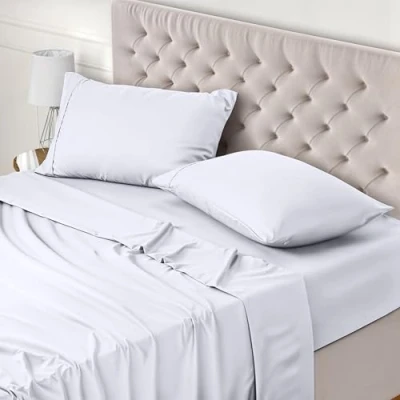Image de Utopia Bedding Parure de Lit 160x200, Draps 2 Personnes, Ensemble 4 Pièces, Polyester Microfibre, 1 Drap Housse Plat 266x259 et Taies d&#039;oreillers 50x75, Blanc