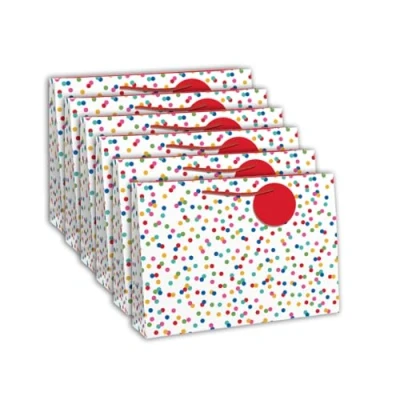 Image de Eurowrap 26988 6Cpack Un lot de 6 Sacs Cadeaux Excellia Format Shopping 37,3x11,8x27,5 cm 210g Motif : Pois Multicolor Sur Fond Blanc, Sac Anniversaire Idéal pour Jeux, Puzzles