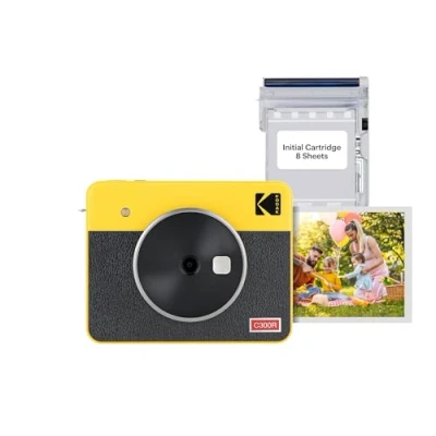 Image de KODAK Mini Shot 3 Retro 4PASS 2 in 1 Appareil Photo Instantané and Imprimante Portable (7,6x7,6cm) + 8 Feuilles, Jaune