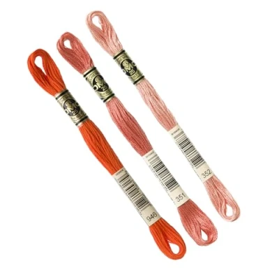 Image de DMC Lot de 3 échevettes assortiment ORANGE col. 946 351 352, Fil à broder Mouliné 117MC, 100% coton S&#039;adapte toutes techniques et tous supports, idéal point croix