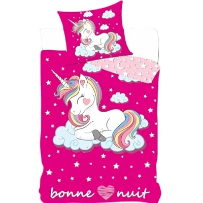 Image de arlis Parure Housse de Couette Licorne 1 + taie d&#039;oreiller 100% Coton (Parure lit Licorne, 140 X 200 Cm)