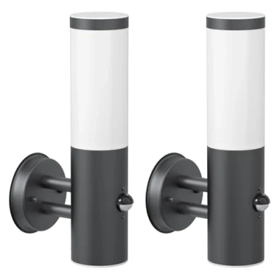 Image de ledscom.de 2 pièces Applique PORU pour l&#039;extérieur, IP44, détecteur de mouvement, acier inoxydable, anthracite mat, ronde, 1x E27 max. 15W