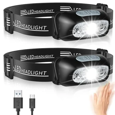 Image de Glangeh Lampe Frontale LED Puissante avec Capteur Mouvement, IPX6 Étanche, 4 Modes d&#039;Eclairage, Rechargeable USB Professionnel, Accessoire pour Pêche, Camping, Course, Cyclisme