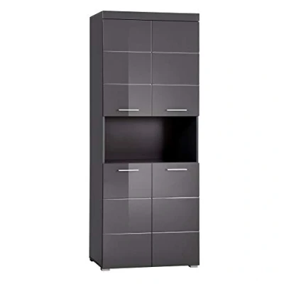 Image de Trendteam Smart Meuble Haut / Placard Mural de Salle Bain Amanda, 73 x 190 31 cm en Gris Agave Brillant avec Un Compartiment Ouvert, Beaucoup d&#039;Espace Rangement