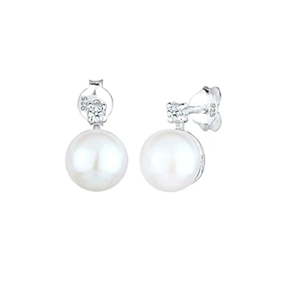 Image de Elli DIAMONDS Boucles d&#039;Oreilles Femmes Clous perle de culture d&#039;eau douce avec Diamant (0.06 ct.) en Argent Sterling 925
