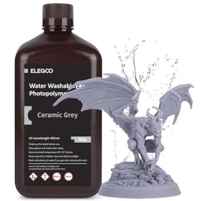 Image de ELEGOO Résine Lavable à l&#039;Eau Améliorée 2.0, 3D Durcissement UV 405 nm avec Faible Retrait et Précision Plus Éevée pour l&#039;Impression Imprimante LCD, Gris Céramique 2kg
