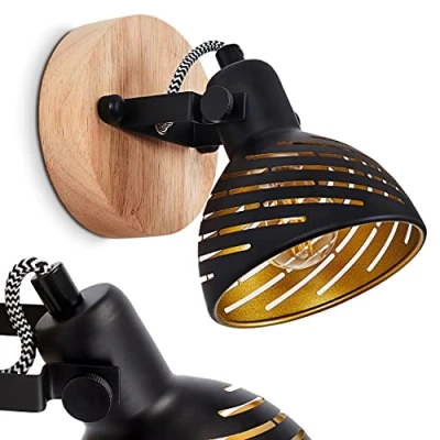 Image de Applique murale Osina en métal noir et doré, élégant spot mural orientable de style rétro design, idéal dans un salon moderne, pour 1 ampoule E14, ampoule(s) non incluse(s)