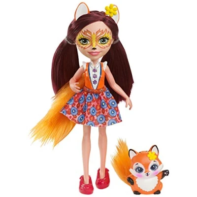 Image de Enchantimals Mini poupée Felicity Renard et Figurine Animale Flick, brune avec jupe à motifs en tissu, jouet enfant, DVH89