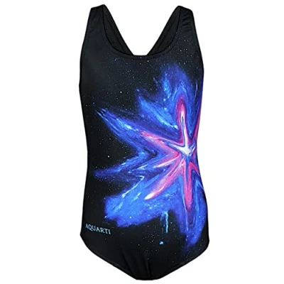 Image de Aquarti Maillot de Bain pour Fille Résistant au Chlore Une Pièce Muscleback, EP1281 Papillon Bleu/Noir, 164