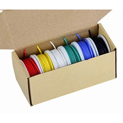Image de fil d&#039;électronique de calibre 20, kit fils colorés silicone flexible 20 AWG (6 bobines couleurs différentes 7 mètres) Résistance à hautes températures isolé 600V