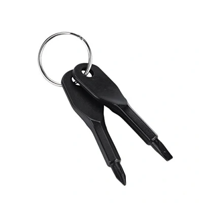Image de Ensemble de porte clés Mini tournevis, tête plate portable en acier inoxydable et outil jeu tournevis cruciforme EDC multifonctionnel eérieur poche avec clés(Noir)