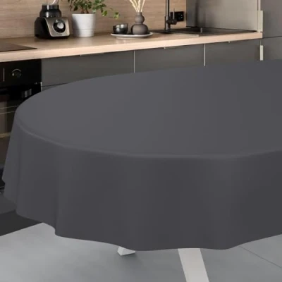 Image de ANRO Nappe en Toile cirée, Lavable, pour Table de Jardin, extérieur, intérieur, Ovale, Bord coupé, Anthracite, 180 x 140 cm