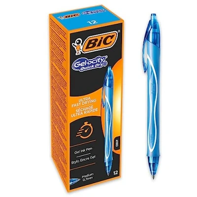 Image de BIC Gel ocity Quick Dry Stylos Rétractables Séchage Ultra Rapide Pointe Moyenne (0,7 mm) Turquoise, Boîte de 12