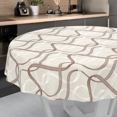 Image de ANRO Nappe en Toile cirée Lavable, pour Table de Jardin, extérieur et intérieur, Ronde, Bord coupé, Vagues, 140 cm