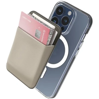 Image de Sinjimoru [2022 Updated] iPhone 14 Basic Magnetic Wallet for Apple Magsafe, Stretchy Fabric Cell Phone Card Holder Back of 12, 13 &amp; Series. M (Grey)