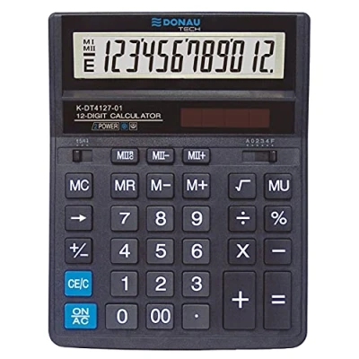 Image de Calculatrice de Bureau DONAU Tech/K DT4127 01 Fonction Racine 12 Chiffres/ 203x158x31mm/ Couleur: Noir/Calculatrice avec Affichage Chiffres/Double Alimentation/Garantie 5 Ans