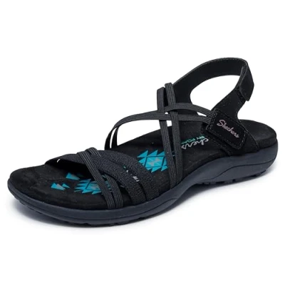 Image de Skechers Femme Reggae Slim Takes Two Sandale Plate, Noir/Noir, 38 EU