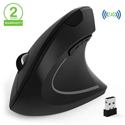 Image de Souris Ergonomique , Verticale Sans fil, Ordinateur portable USB Optique avec nano récepteur Lumière de niveau LED réglable 3 DPI pour Windows 7/8/10 / XP Vista Linux Mac, etc.