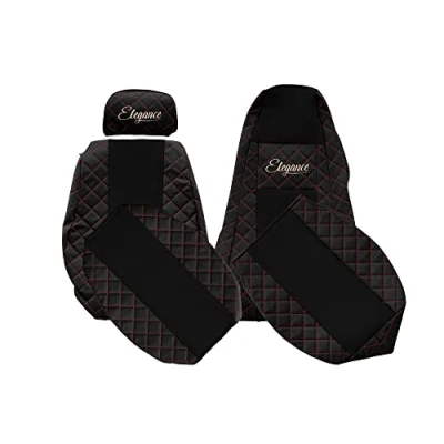 Image de F CORE Housses de Siege Camion compatibilité pour Scania G P R 01.05 12.16 Intégré conducteur Appuie tête réglable Passager Noir/Rouge