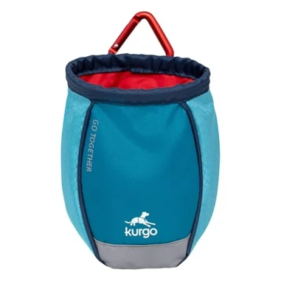 Image de Kurgo Pochette à friandises Go Stuff It pour chien, Fixation mousqueton ou bretelles clips, Cordon de serrage, Poche zippée, Bande réfléchissante, Taille unique, Bleu