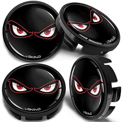 Image de SkinoEu Lot de 4 Enjoliveur Cache Moyeux Capuchon Centre Roue 65 mm, Compatible avec VW Enjoliveurs 3B7 601 171 / 6U7 Noir Yeux CV 7