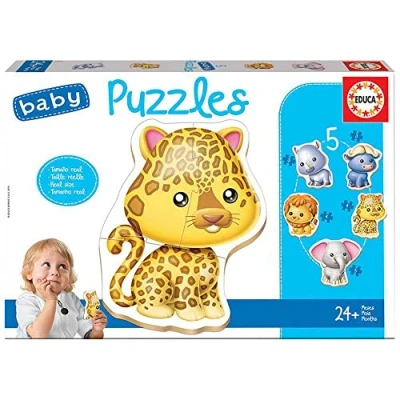 Image de Puzzle bébé Animaux Sauvages EDUCA 19 pièces Lot de 5 puzzles progressifs A partir 24 mois