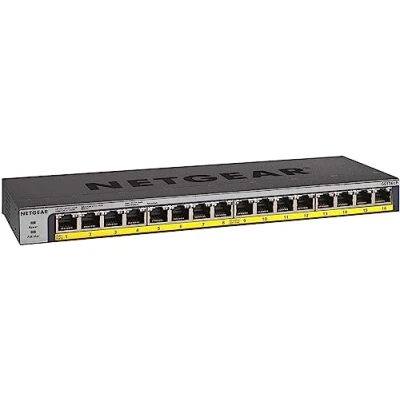 Image de NETGEAR (GS116LP) switch Ethernet PoE+ 16 Ports RJ45 Gigabit, avec à 76W upgradable, position bureau, mur ou rack, Protection ProSAFE, Garantie Vie Idéal PME/ TPE