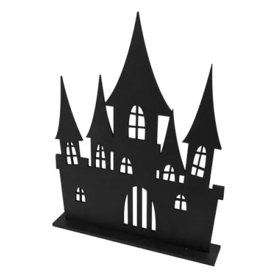 Image de HOBI Décoration château hanté en Bois Noir 18 x 23 cm