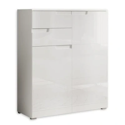 Image de Stella Trading SPICE Commode en blanc brillant Buffet moderne avec beaucoup d&#039;espace de rangement pour votre salon 100 x 119 40 cm (L/H/P)