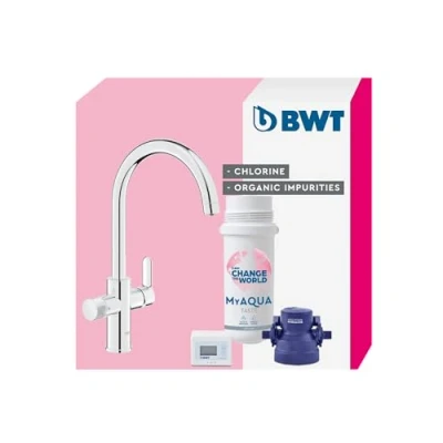 Image de BWT AQA drink Pure 2.0 Taste Robinet de cuisine chromé avec bec C extractible, douchette d&#039;évier pivotante filtre les particules comme le sable et la rouille