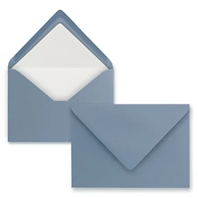 Image de Lot de 50 Enveloppes gris bleu (bleu) avec Doublure intérieure blanche au format DIN B6 12,5 x 17,6 cm en soie Fermeture humide