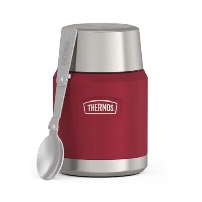 Image de Thermos Icon Food Jar Récipient alimentaire en acier inoxydable 18/8 à double paroi pour garder au chaud et froid avec cuillère pliable, fond antidérapant, 0,47 l