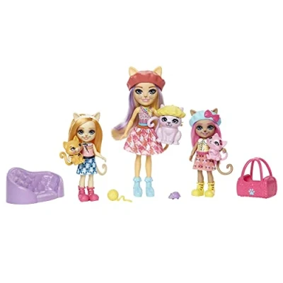 Image de Enchantimals Coffret La Famille de Carmel Chat avec 3 Poupées, Figurines Chats et Accessoires, Jouet Enfant, Dès 4 Ans, HHC11