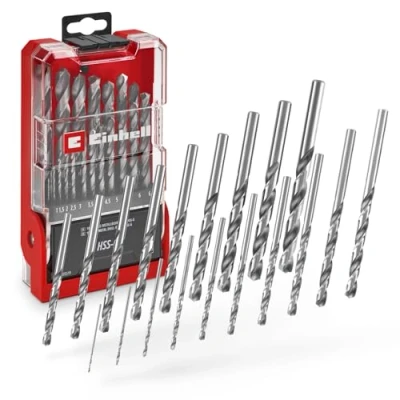 Image de Original Einhell Jeu de 19 forets à métaux HSS G (acier 4241, poli miroir, pointe Split Point 135, hélice fraisée type N, queue ronde y compris cassette rangement)