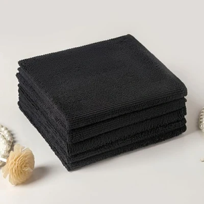Image de Chiffon de nettoyage en microfibre non pelucheux multi usages réutilisables super doux à séchage rapide pour la cuisine, voiture, moto et les fenêtres (noir, 30 x cm)