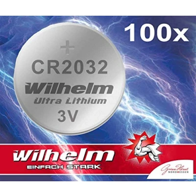 Image de 100 Piles Bouton Wilhelm Pile CR 2032 Batterie au Lithium Haute Performance CR2032