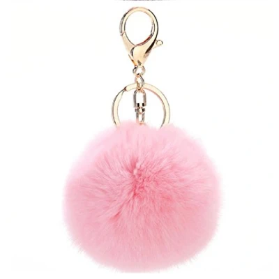 Image de NOVAGO Porte Clé Pompon en Vrai Poil Lapin, Doux au Toucher Garanti Rose Pale