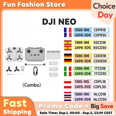 Image de Bundle Fly More DJI Neo, Mini Drone avec Caméra 4K UHD pour Adultes, Suiveur qui Vole Seul de 135 g, Décollage du Creux la Main, Suivi Sujet par IA, QuickShots, RC N3 et 3 Batteries