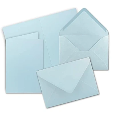 Image de Set de cartes pliables au format A6 avec enveloppes C6 à collage humide Sans boîte 20 Karten Sets bleu clair