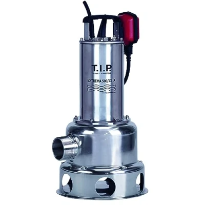 Image de T.I.P. Extrema 500/13 Pro Pompe d&#039;Eau Submersible Robuste Débit de 30000 l/h Thermorésistant Jusqu&#039;à 50 C Hauteur Refoulement 14 mètres en Inox et Unité Hydraulique Fonte Couleur Argent