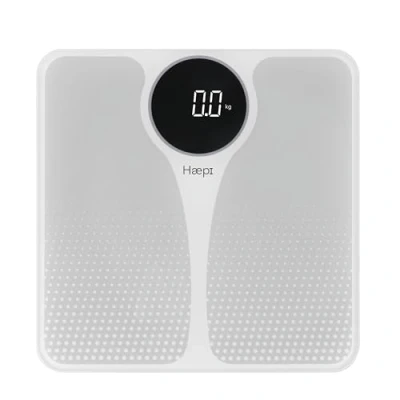 Image de Haepi Pèse personnes électronique avec grand plateau, écran rétro éclairé LED blanc très lisible Design et précis Capacité maximale de 180kg Piles incluses Garantie 15 ans