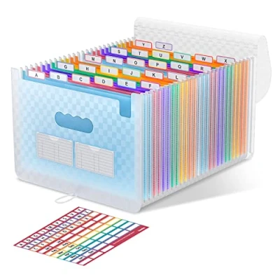 Image de ThinkTex Trieur Accordeon A4 26 Compartiments avec Couvercle,Rangement Papier Administratif, Range Document Pochette à Soufflet, Accordéon Organiseur de Dossiers Fichiers (Bleu)