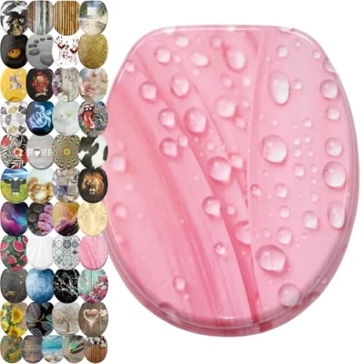 Image de Sanilo Abattant WC frein de chute, Grande sélection lunettes toilette avec abaissement automatique, Fixation facile (Fleur rose)
