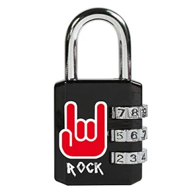 Image de Master Lock 1509EURDROCK Cadenas à combinaison avec motif rock, 6,2 x 3,2 1,4 cm, noir et rouge