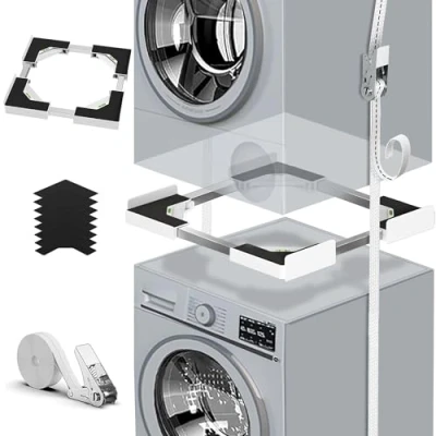 Image de Kit d&#039;empilage universel pour machine à laver et sèche linge, avec corde cliquet, accessoire de taille réglable 45 68 cm