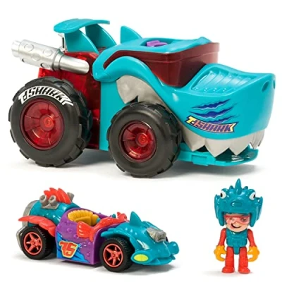 Image de T Racers Mega Wheels Shark Lanceur de véhicule avec 1 Pilote Exclusif et Exclusif, Compatible d&#039;autres Voitures