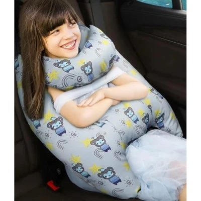 Image de Oreiller De Voyage pour Enfants, Voiture Cervical, Amovible en Forme H avec Ceinture Sécurité Adultes Et