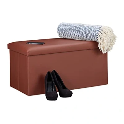 Image de Relaxdays Banc pour Rangement, Cuir synthétique, Pliable, rembourré, entrée, Chambre, HLP 37,5 x 76,5 38,5 cm, Marron, MDF, Similicuir, Mousse, 1 élément